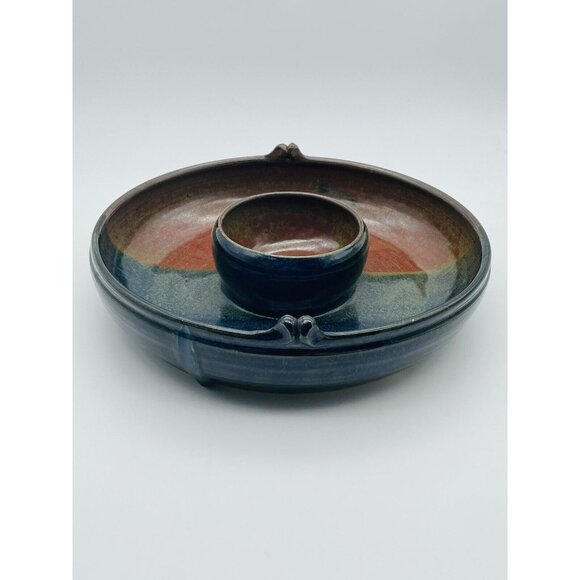 Mariella Owens Pottery Chip and Dip Bowl Red Green Blue - Picture 3 of 11